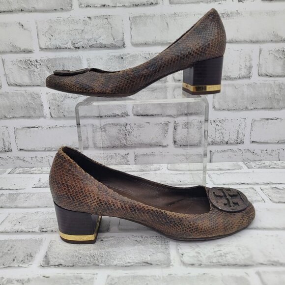 Tory Burch Snakeskin Pattern Brown Heels - Picture 2 of 8